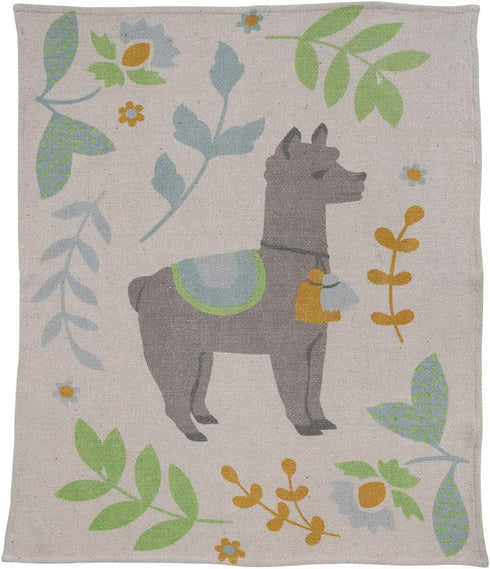 Creative Co-Op Recycled Cotton Blend Llama Baby Blanket, Multicolor