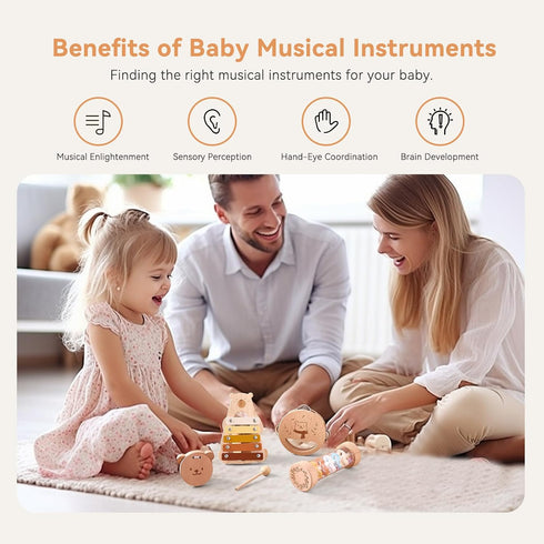 Set IEATFO Baby Musical Instruments - Your Child's First Musical Toys with Castanet Rainmaker Tambourine Xylophone