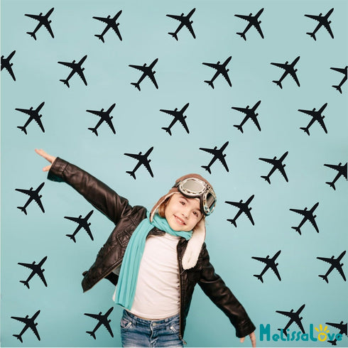 Melissalove 24pcs/Set Airplane Wall Pattern Decals for Kids Room, Dark Blue DIY Wall Decor Stickers