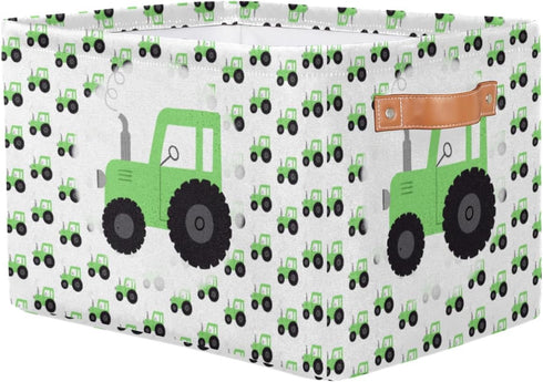Closet 2 Pack Truck Car Storage Basket, Green Tractor Foldable Storage Bin with Handle Fabric Rectangular Storage Box