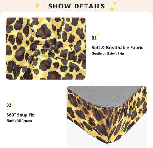 Bseiialft 52 28 Brown Black Leopard Cheetah Crib Sheets for Boys Girls Soft and Breathable Cotton Baby Sheets