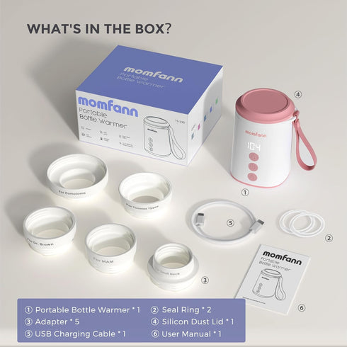 2 MOMFANN Portable Bottle Warmer, Travel Baby Bottle Warmer for Breastmilk On The Go, Leak-Proof, Modes Fast Heating