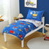 Set 4 Set Blue Cartoon Car Construction Toddler Bedding for Boys, Piece Reversible Truck Lightweight Toddler Comforter