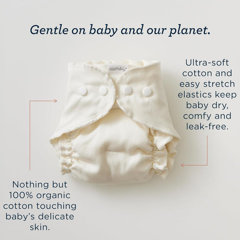 3-Pack, 1 (7-17lbs) Esembly Cloth Diaper Inner - Organic Cotton Fitted Diaper- Soft, Ultra-Absorbant, Trim-Fitting