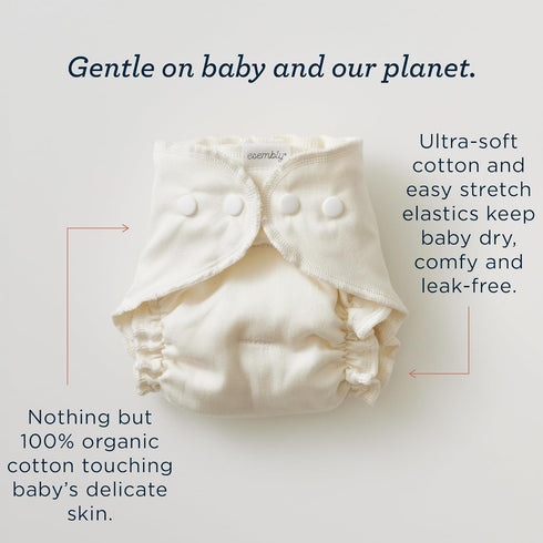 3-Pack, 2 (18-35lbs) Esembly Cloth Diaper Inner - Organic Cotton Fitted Diaper- Soft, Ultra-Absorbant, Trim-Fitting