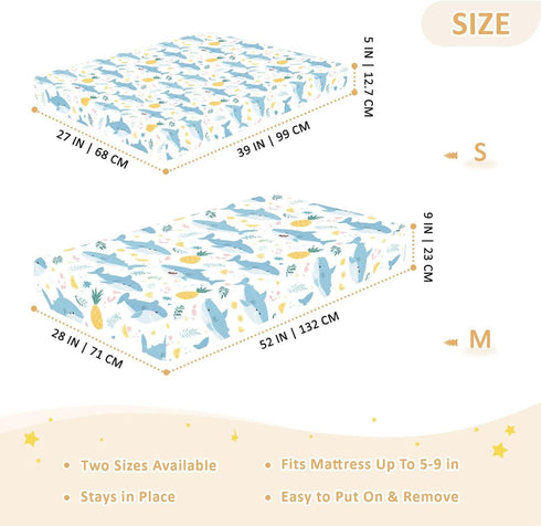 miaozhen Summer 1 Pack 52x28 Cotton Baby Crib Sheets Ultra Soft Cute Cartoon Tropical Shark Crib Mattress Sheet