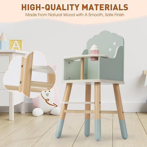 18 inch 18 inch Pithfor Wooden Baby Doll High Chair, Baby Doll Furniture, Fits Up to Dolls, Doll Accessories - Green