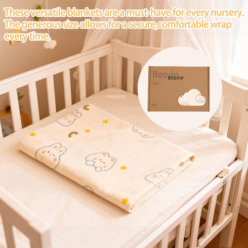 BESVIP 100% 33.5"x33.5", Cotton Knitted Baby Swaddle Blanket, Newborn Swaddle Wrap, Receiving Blankets, Burping Cloth