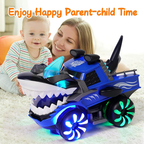 KidsMind 2-4 1 3 4 5 6 Shark Toys for Baby, Monster Trucks for Toddlers Flashing Light Up Shark Car with Music, Baby