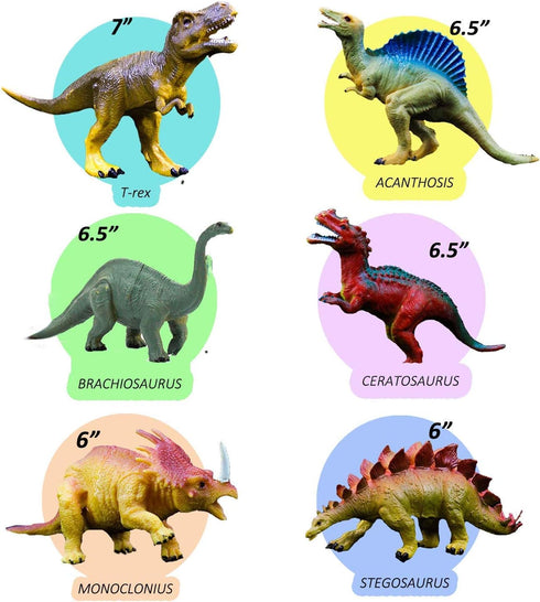 Set, 6 7 Inch 6 Pack OuMuaMua Dinosaur Toys, Plastic Dinosaur Figure Ideal Education Toys for Kids, Including T-Rex