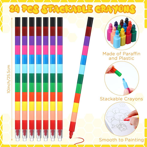 24 Sets Funrous Bee Coloring Books Bulk with Stackable Crayons Spring Drawing Pages Flower Butterfly Honeycomb Insect