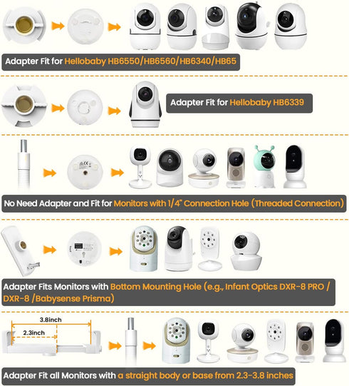 Yaekea HB6550/HB65/HB6560/HB40/HB6339,ANMEATE SM935E,Infant DXR-8 Flexible Baby Monitor Mount Compatible with HelloBaby