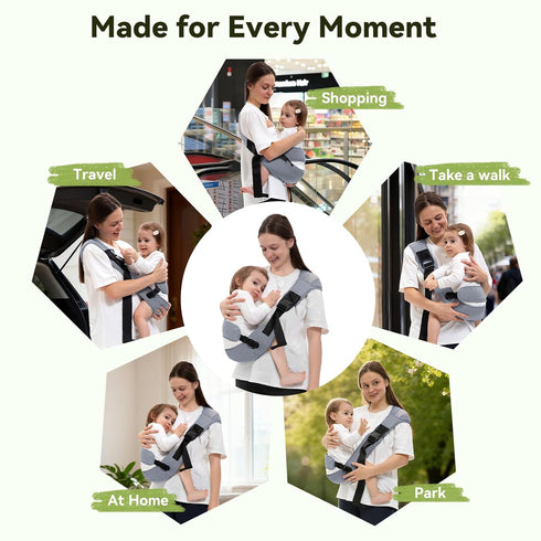 25-60lbs, Baby Carrier Newborn to Toddler - Adjustable Sling Carrier for Comfortable Hands-Free Carrying (Grey)