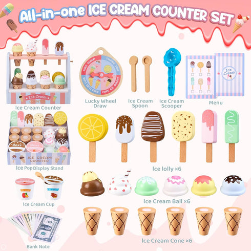 Set Counter Playset 3 4 5 6 Ehome Wooden Ice Cream Toys Pretend Play Food Store for Kids Serve Ice Cream Shop Kitchen