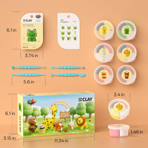 Diosnase 6 Air Dry Clay for Kids - Animal Themed Modeling Clay Kit, Model Magic Clay with Sculpting Tools
