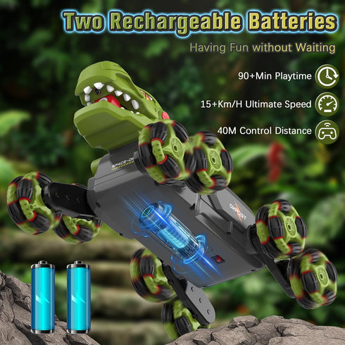 8 2.4Ghz 360 5-7 8-12, 4-6 Wheels Dinosaur Transform RC Stunt Car - Remote Control Dinosaurs Monster Truck