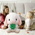 Soft Toy - Sitting Lop Eared Rabbit, Easter White Rabbit Stuffed Bunny with Carrot, Realistic Long-Eared Pink Plush