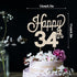 LINGTEER Happy 34th Birthday Gold Rhinestone Cake Topper - Cheers to 34 Years Old Anniversary Party Decorations