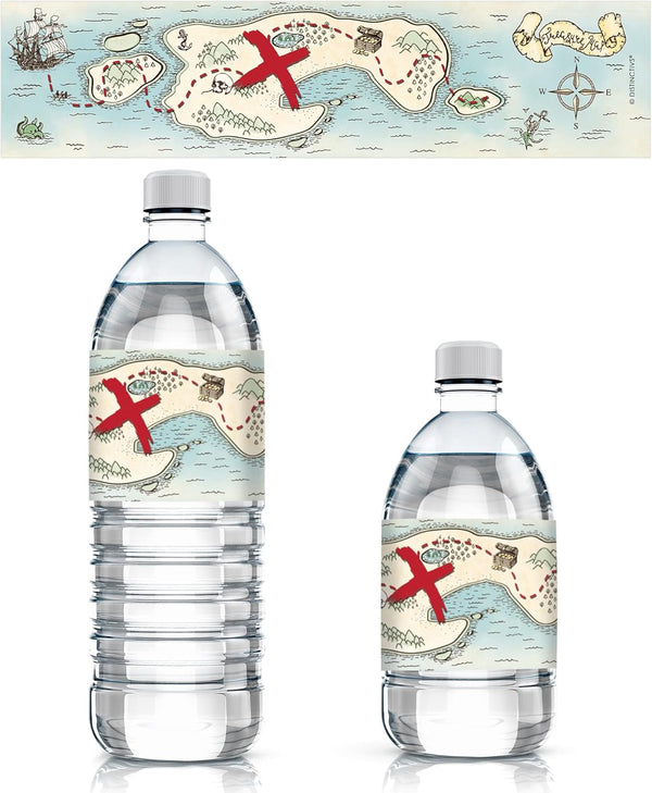 Pirate Treasure Map Birthday Water Bottle Labels, 20 Stickers