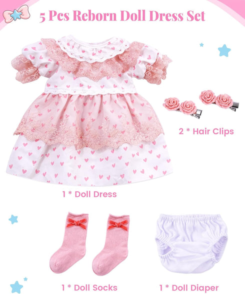 5 Set 17-22 Inch BABESIDE Pcs Reborn Baby Doll Clothes Accessories for Dolls, Reborn Doll Dress with Socks Diaper