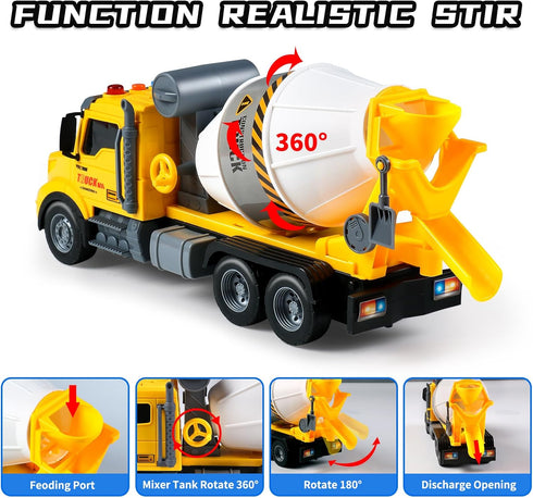 DWIRCTOYS 3 4 5 6 Toddler Trucks Toys,Big Cement Mixer Toy Truck with Lights and Sounds,Truck Vehicle Boy Toy for Year