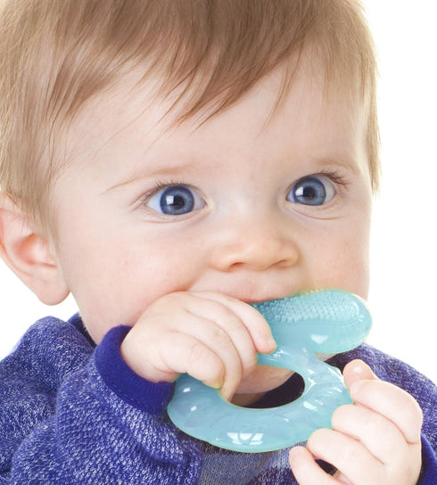 (Pack 1) Nuby Silicone Teethe-EEZ Teether with Bristles, Includes Hygienic Case, Aqua
