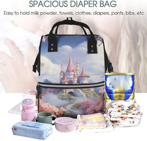 OUSIKA Backpack Daypacks Flower and House Print Diaper Bag Multifunction Laptop Travel Large Nappy Bag, Black, One Size