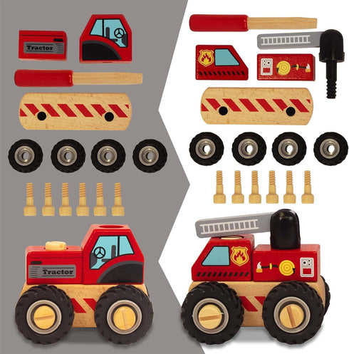 Construction Vehicles for Toddlers - 2 Pcs Wooden Detachable Cranes and Tractor, Hand Push Car Toys