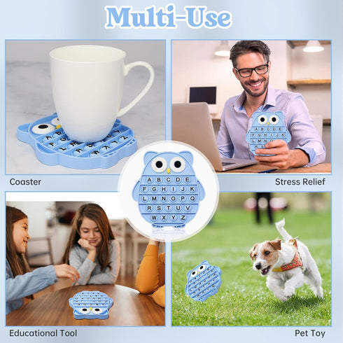 DEARIDAP Fidget Toys for Kids, Owl Shaped Silicone Squeeze Sensory Toys, Alphabet Bubble Stress Anxiety Relief Relax
