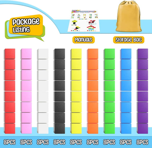 72pcs Magnetic Building Blocks for Toddlers, Large Magnet Construction Cube Toys for Kids, STEM Educational