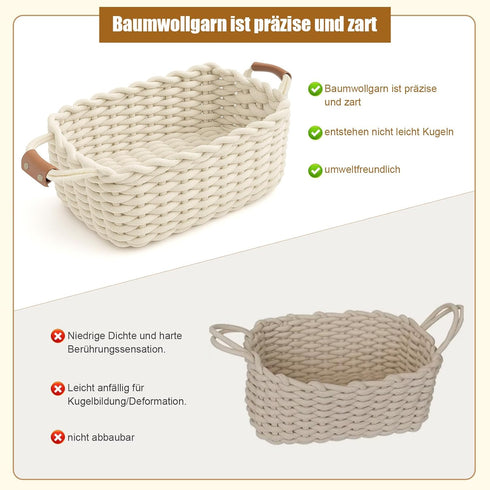 L13'' W8.7'' H5.9'') XXL Cotton Rope Storage Basket with Leather Handles, Woven Nursery Organizer for Diapers, Wipes