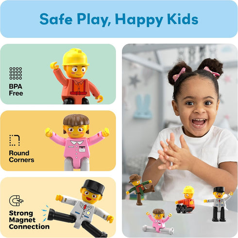 PicassoTiles Profession Character Action Figures, Toddler Toy Set, Pretend Play Magnet Expansion Pack