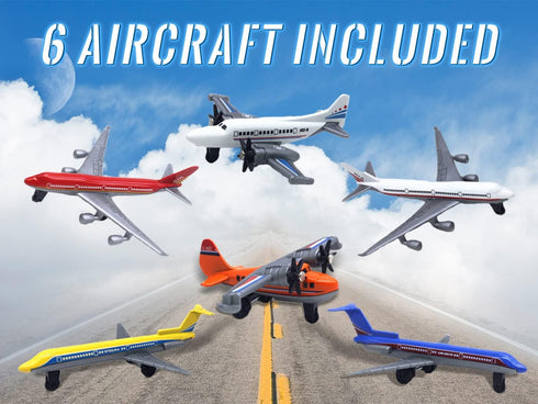 6 Pack Playset Crelloci Toy Airplane Mini Diecast Aircraft, Includes Glider and Airlines Planes for Birthday Party