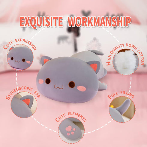 FUYU Cat Stuffed Animals, Soft Cat Plush Pillow Kawaii Kitten Toy Gifts for Kids Room Decor