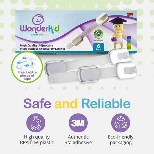 Adjustable & Reusable Child Safety Cabinet Locks & Latches, Baby Proofing, Pack of 6, Silver - Wonderkid