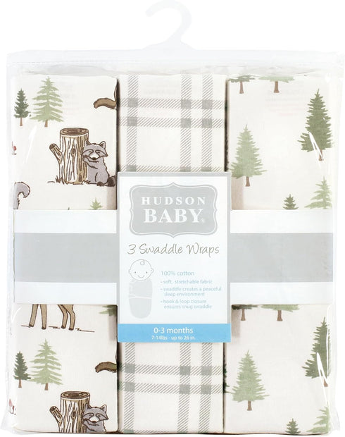 0-3 Hudson Baby Unisex Baby Cotton Swaddle Wrap, Forest Animals, Months