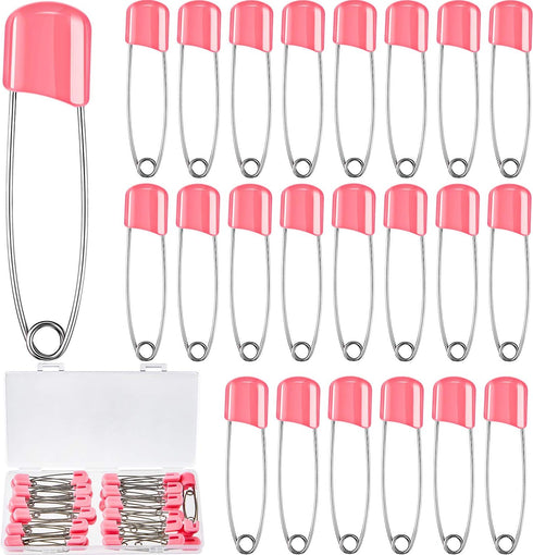 50 Pieces Safety Diaper Pins, 2.2 Inch Plastic Head Cloth Diaper Nappy Pins with Velvet Bag, Pink