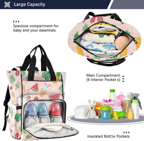 SPRIPORT Backpack Backpack Pineapple Ice Cream Pink Pattern Diaper Bag for Baby Boys Girls Multifunction Baby