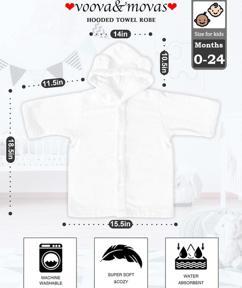 0-24Months 100% VOOVA & MOVAS Baby Hooded Towel with Bear Ear, | Cotton, Ultra-Soft & Absorbent | Gentle for Sensitive