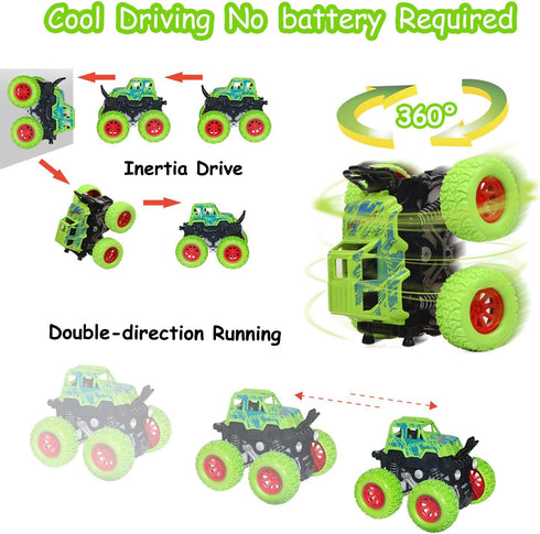 Monster Truck Toys, Friction Powered Toy Cars, Push and Go Vehicles for Kids, Best Christmas Birthday Gift 4-Pack