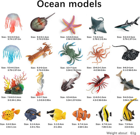21Pcs, Sea Animals Toys Figures Plastic Marine Creature Shark Fish Starfish Crab Lobster Octopus Seahorse Coral