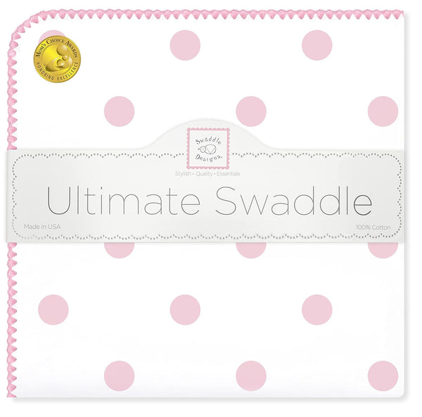 SwaddleDesigns Large Receiving Blanket, Ultimate Swaddle for Baby Boys & Girls, Pink Big Dots, 42 x 42 Inch, Softest US