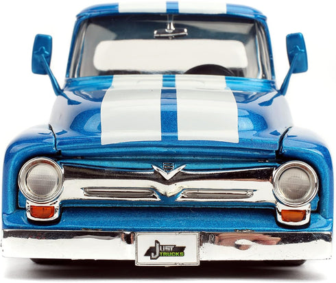 1:24 1956 F-100 Jada Just Trucks Ford Die-cast Car Blue/White Stripes with Tire Rack, Toys for Kids and Adults