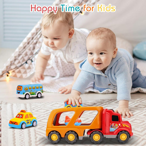 Nicmore 1 2 3 4 18 5-in-1 Playset Carrier Truck Toddler Toys Car: Transport Toy for Year Old Boys Girls Month Kid Gifts