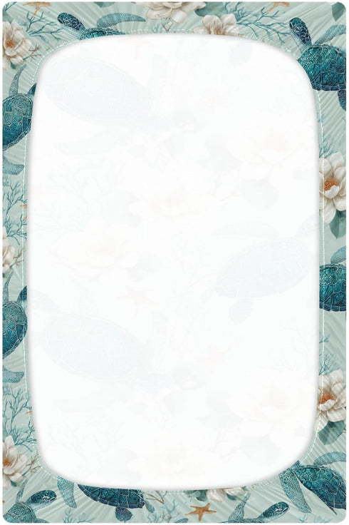 Pigsaly 27x39 Inch Crib Sheets Sea Turtles Flowers Baby Sheet for Standard Crib Mattress Boys Girls Toddler Bed Sheets