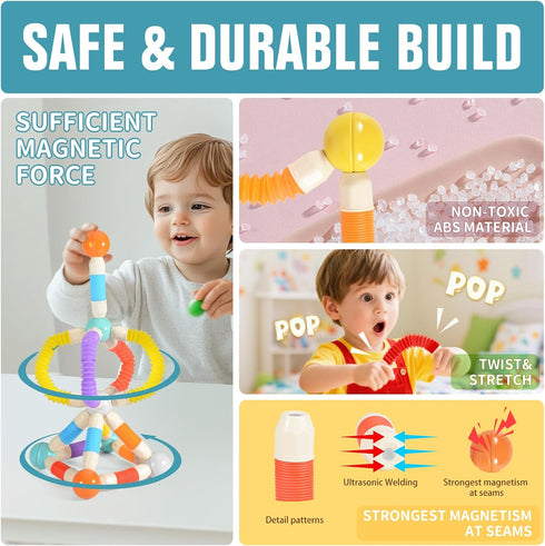 Bloomsmary 58PCS 3-5 4-7, set Extendable Magnetic Building Sticks, STEM Educational Montessori Toys for Toddlers