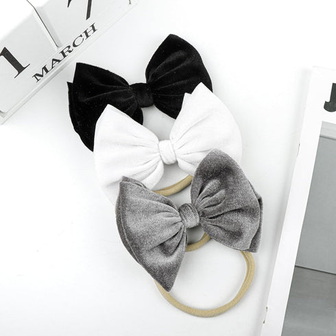 YanJie Handmade Velvet Hairband - Stretchy Nylon Headbands & Baby Bows for Girls, 4.5 Black-Velvet, 3 Count