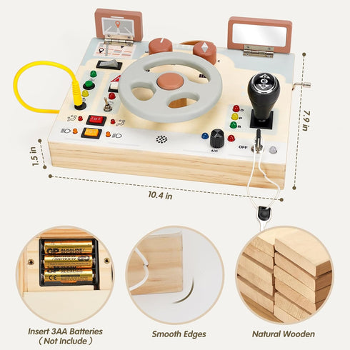 1+ Joyreal Toddler Busy Board with LED Lights, Steering Wheel, Sounds, Montessori Toys for Year Old, Fidget Board
