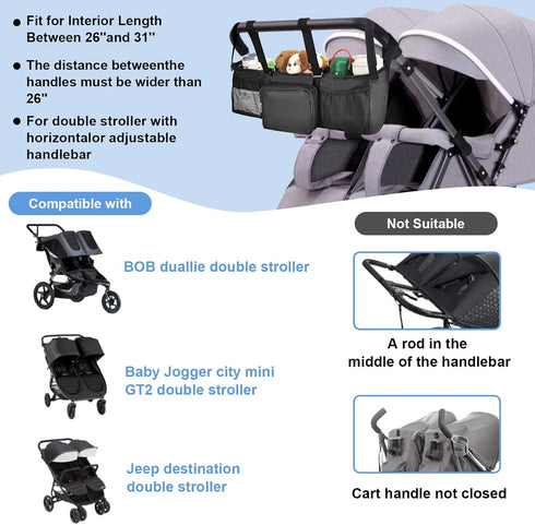 succulentlovers Double Stroller Organizer, Double Stroller Caddy Organizer Compatible with Bob Doubles Strollers