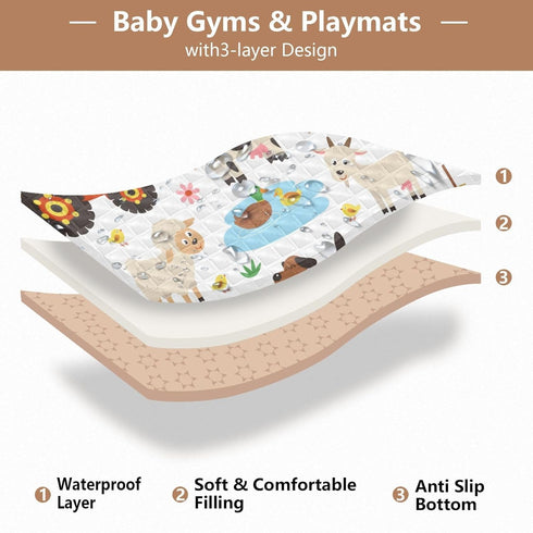 GOODOLD 50x50 Inch Farm Animals Baby Play Mat One-Piece Soft Crawling Mat Waterproof Playmat with Non-Slip Bottom